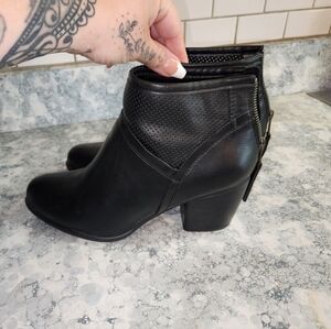 Black faux leather booties